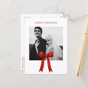 Cute Red Bow Photo Merry Christmas Holiday Postcard