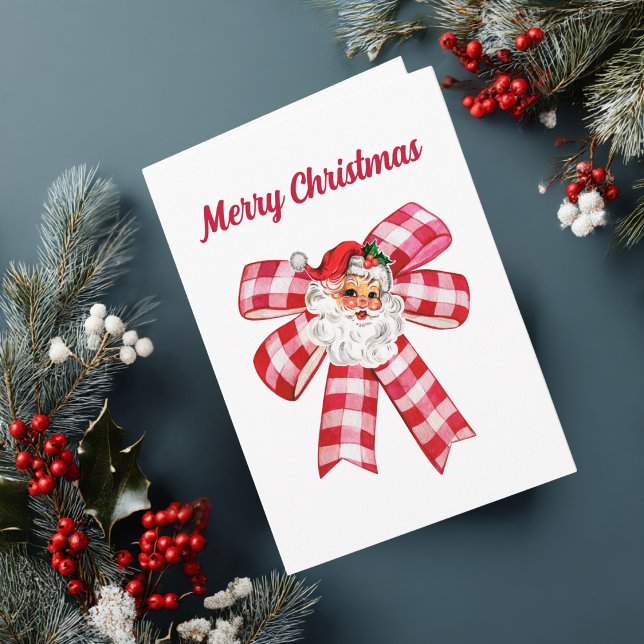 Cute red bow & Santa Claus, Simple Photo Christmas Card (Creator Uploaded)