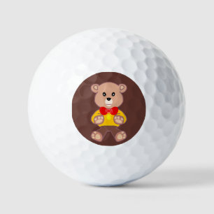 Cute Red Bowtie Beige Teddy Bear Brown Golf Balls