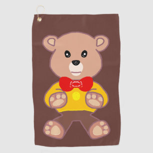 Cute Red Bowtie Beige Teddy Bear Brown  Golf Towel