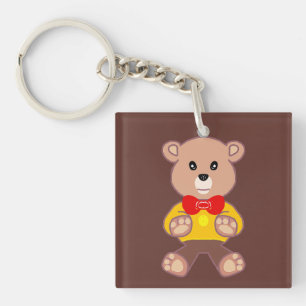 Cute Red Bowtie Beige Teddy Bear Brown Key Ring