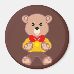Cute Red Bowtie Beige Teddy Bear Brown Magnet