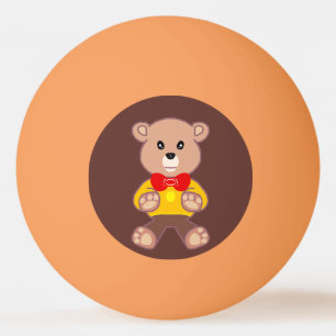 Cute Red Bowtie Beige Teddy Bear Brown Ping Pong Ball
