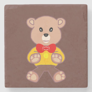 Cute Red Bowtie Beige Teddy Bear Brown  Stone Coaster