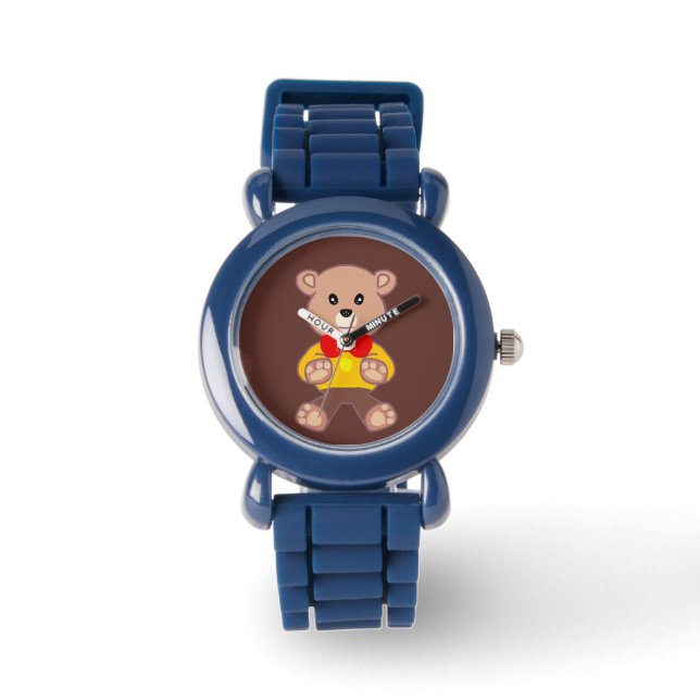 Cute Red Bowtie Beige Teddy Bear Brown  Watch (Front)