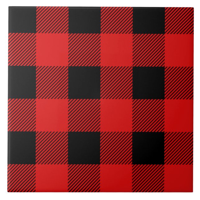 cute red buffalo plaid pattern ceramic tile (Front)