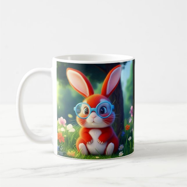 Cute Red Bunny Sitting Under Tree-75767 Coffee Mug (Left)