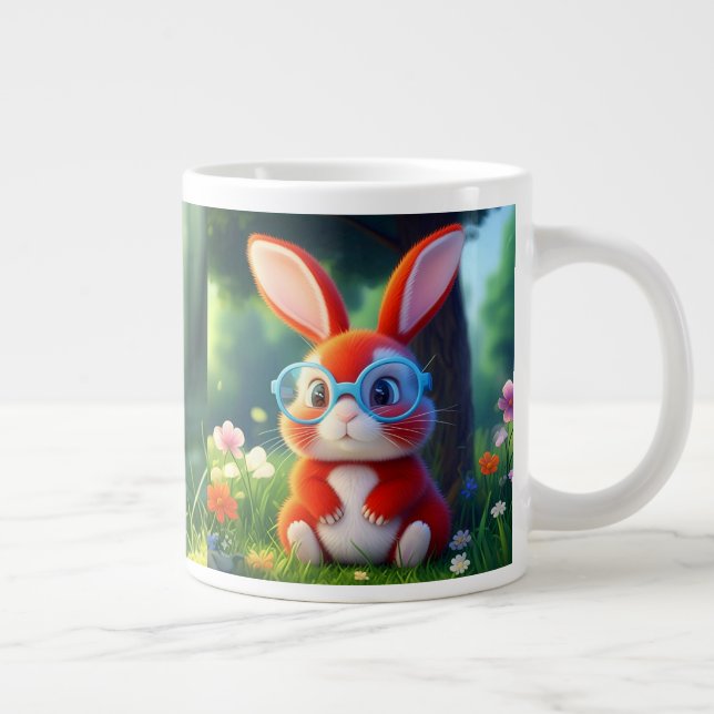 Cute Red Bunny Sitting Under Tree-75767 Large Coffee Mug (Right)