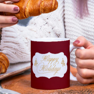 Cute Red Burgundy Christmas Happy Holidays Coffee Mug