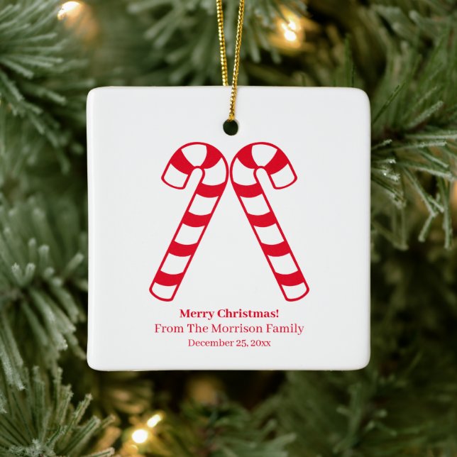 Cute red candy cane custom text simple modern ceramic ornament (Tree)