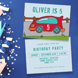 Cute Red Car Boy`s Birthday Party  Invitation Postcard