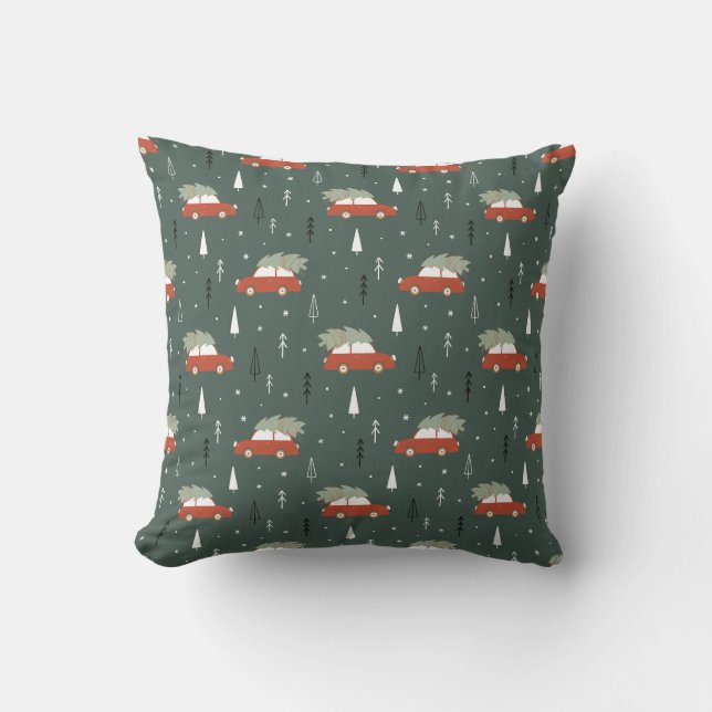 Cute Red Car Christmas Tree Winter Pattern Cushion (Front)