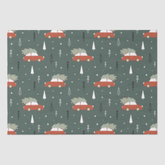 Cute Red Car Christmas Tree Winter Pattern Tissue Paper