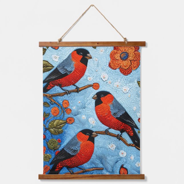 Cute red cardinal birds hanging tapestry (Front)