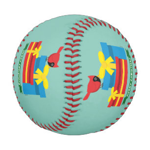 Cute Red Cardinal Opening A Blue Gift Baseball