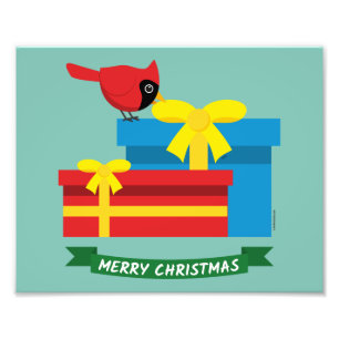 Cute Red Cardinal Opening A Blue Gift Photo Print