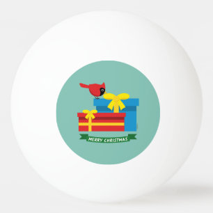 Cute Red Cardinal Opening A Blue Gift Ping Pong Ball