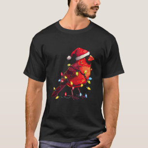 Cute Red Cardinal Santa Xmas Lights Christmas Bird T-Shirt