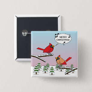 Cute Red Cardinal Singing Merry Christmas 15 Cm Square Badge