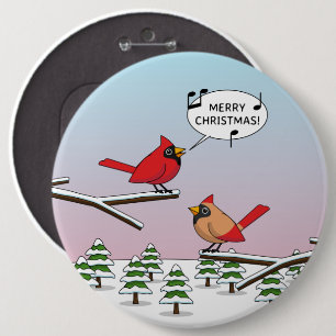 Cute Red Cardinal Singing Merry Christmas 6 Cm Round Badge