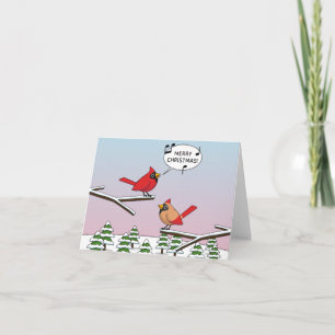 Cute Red Cardinal Singing Merry Christmas Card