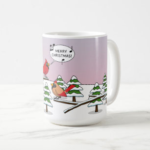 Cute Red Cardinal Singing Merry Christmas Coffee Mug