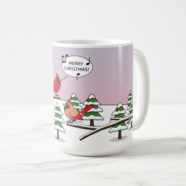 Cute Red Cardinal Singing Merry Christmas Coffee Mug (Front Right)