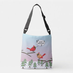 Cute Red Cardinal Singing Merry Christmas Crossbody Bag