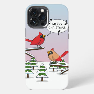 Cute Red Cardinal Singing Merry Christmas iPhone 13 Pro Max Case