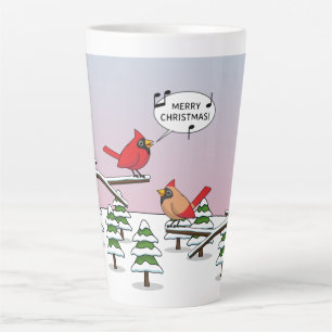 Cute Red Cardinal Singing Merry Christmas Latte Mug