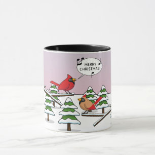 Cute Red Cardinal Singing Merry Christmas Mug