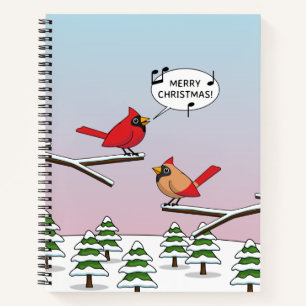 Cute Red Cardinal Singing Merry Christmas Notebook