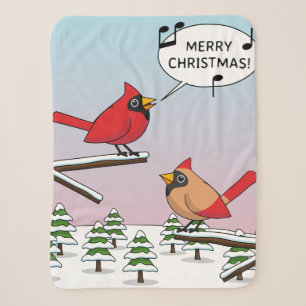 Cute Red Cardinal Singing Merry Christmas Sherpa Blanket