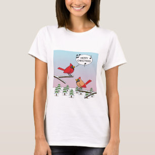 Cute Red Cardinal Singing Merry Christmas T-Shirt