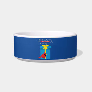Cute Red Cardinal With Blue Gift Bowl