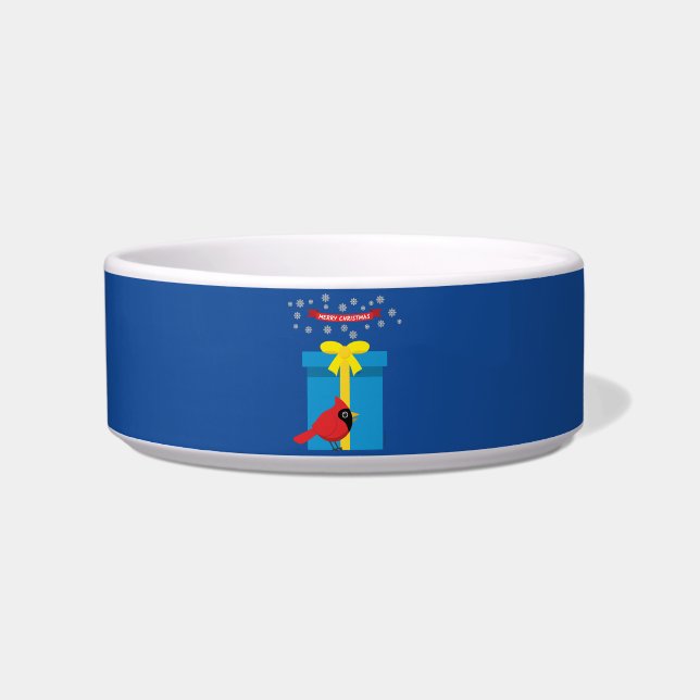 Cute Red Cardinal With Blue Gift Bowl (Front)