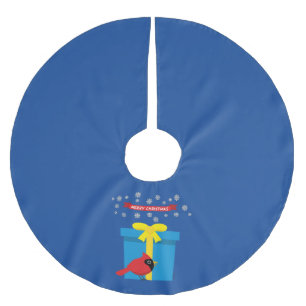 Cute Red Cardinal With Blue Gift Brushed Polyester Tree Skirt