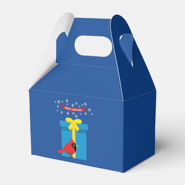 Cute Red Cardinal With Blue Gift Favour Box (Front Side)