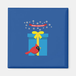 Cute Red Cardinal With Blue Gift Magnet