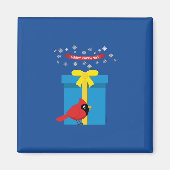 Cute Red Cardinal With Blue Gift Magnet (Front)