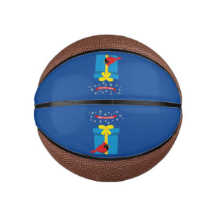 Cute Red Cardinal With Blue Gift Mini Basketball