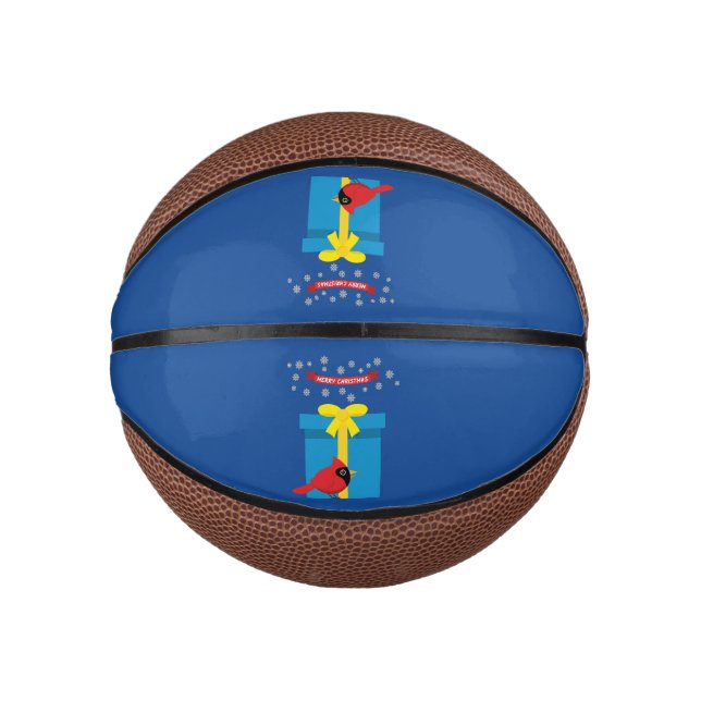 Cute Red Cardinal With Blue Gift Mini Basketball (Front)