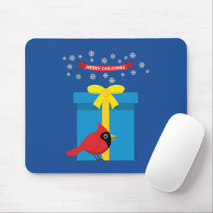 Cute Red Cardinal With Blue Gift Mouse Pad