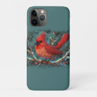 Cute Red Cardinal with Winter Red Berries