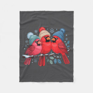 Cute Red Cardinals With Knitted Hats Winter Bird A Fleece Blanket