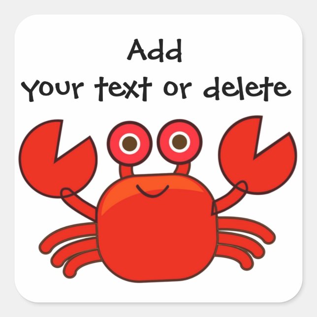 Cute Red Cartoon Crab Design Personalised Square Sticker (Front)