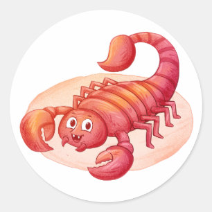 Cute Red Cartoon Scorpion Children Watercolor Vect Classic Round Sticker