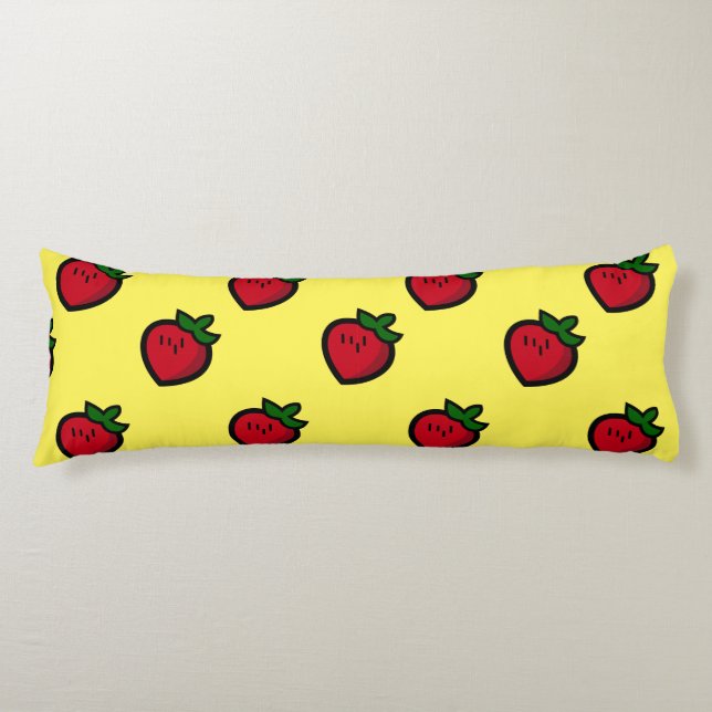 Cute Red Cartoon Strawberries for Vegetarians Body Cushion (Front)