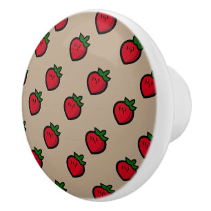 Cute Red Cartoon Strawberries for Vegetarians Ceramic Knob