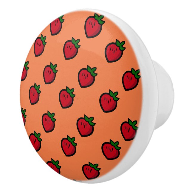 Cute Red Cartoon Strawberries for Vegetarians Ceramic Knob (Right)